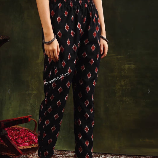 Akshara - Ikkat Suit Set - Black and Red | Threads & Twirls