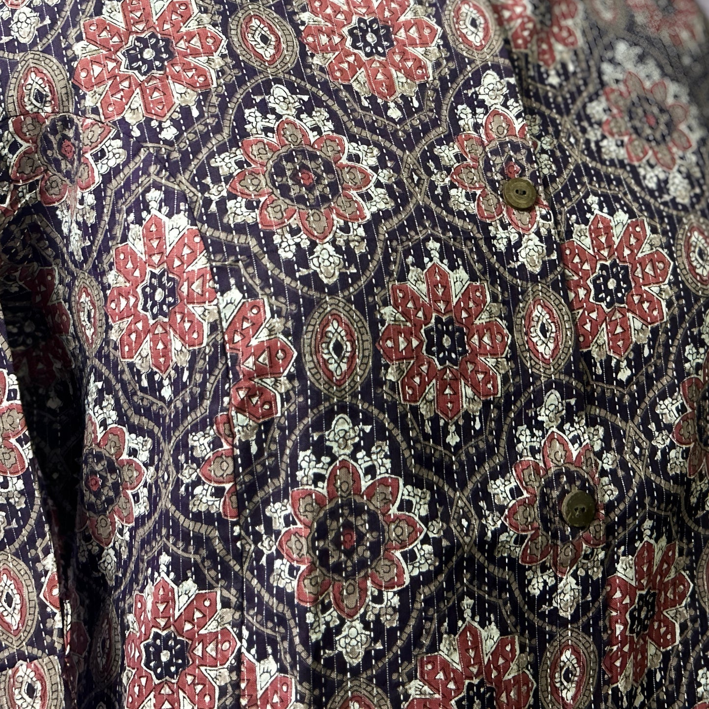 Black & Maroon A-Line Cotton Kurta with Kantha Work, Chinese Collar & Side Pocket