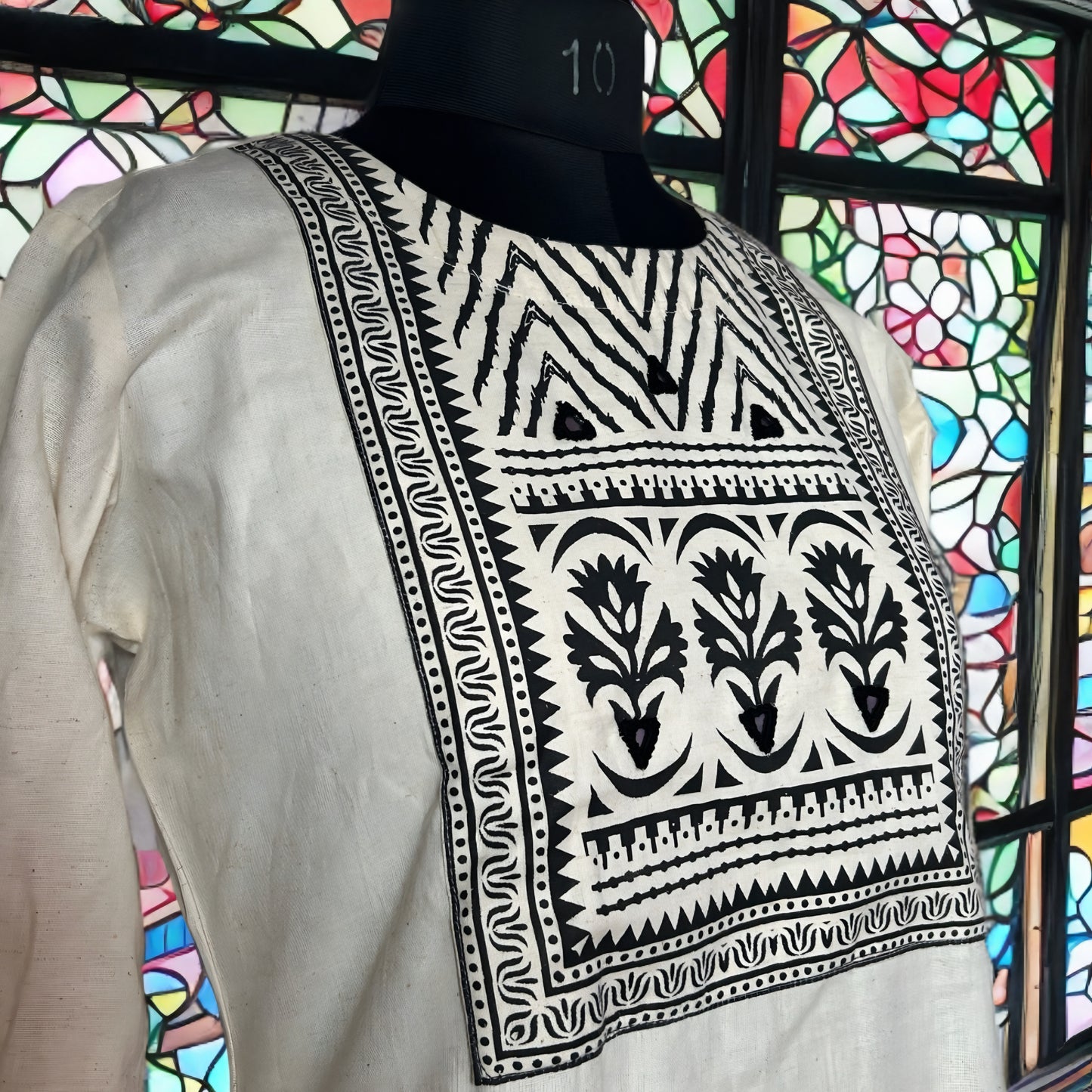 Elegant White Cotton Salwar Suit with Black Printed Dupatta & Matching Pant