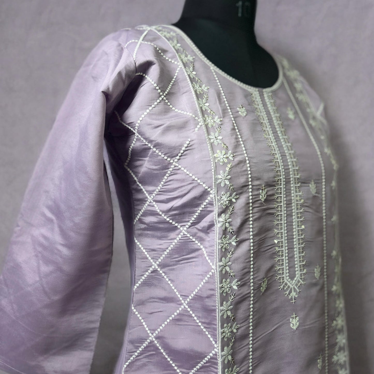 Lavender Chikankari-Style Kurta Pant Set – Elegant Festive Wear with Embroidered Dupatta