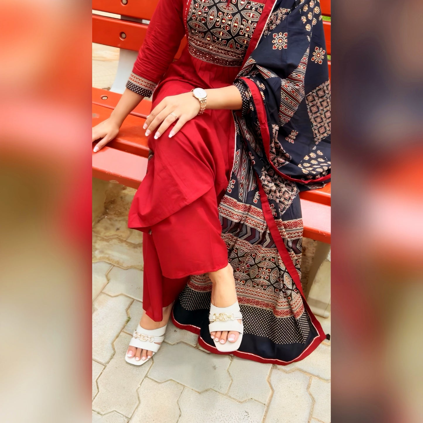 Maroon Cotton Salwar Suit with Mirror Embroidered Yoke | Threads & Twirls