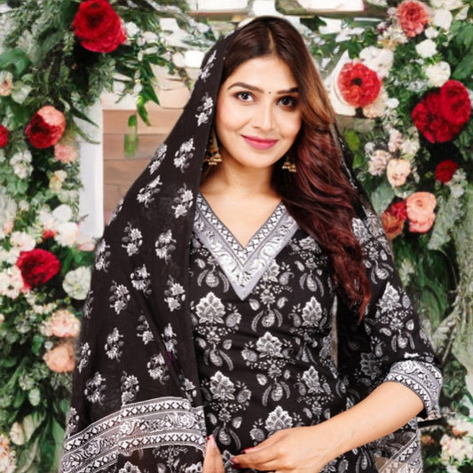 Riya - Afghani Suit Set - Black | Threads & Twirls