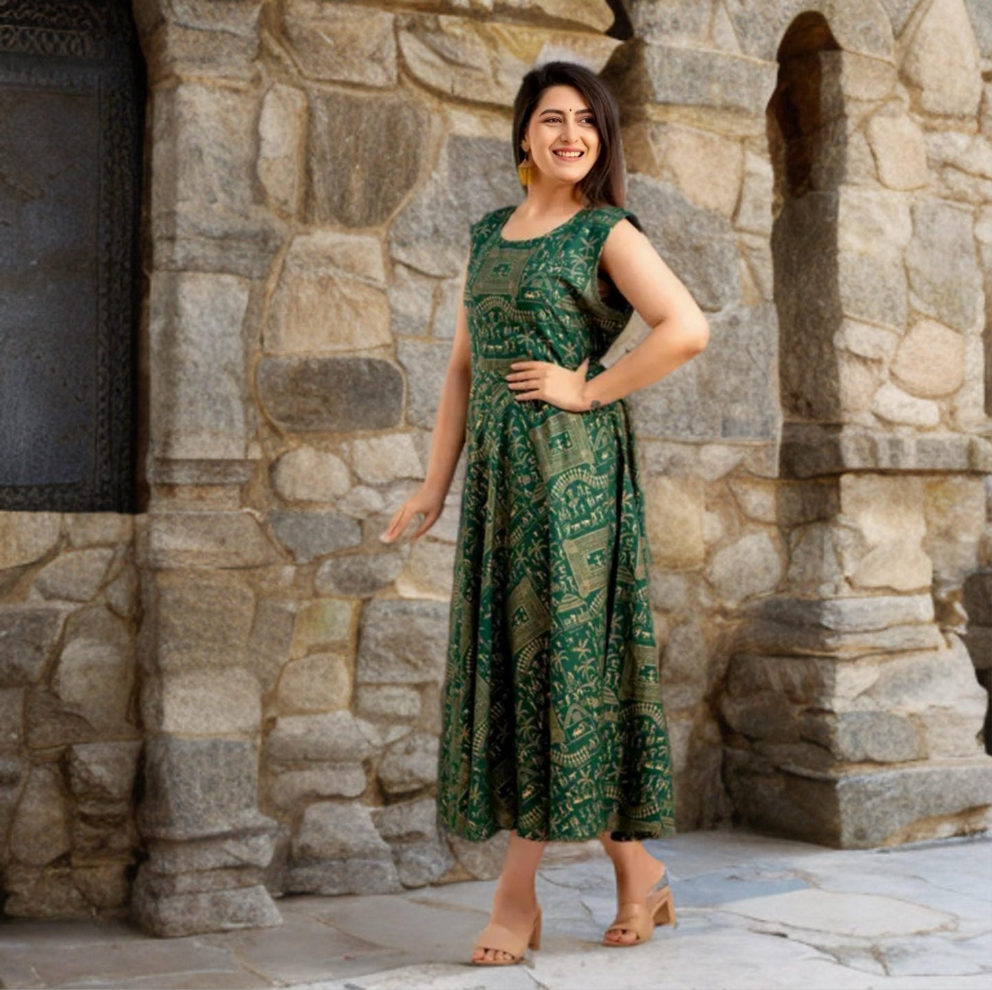 Vibrant Orange / Green / Maroon Rayon Anarkali Kurtha – Free Size with Attachable Sleeves | Ethnic Wear for Women | Threads & Twirls