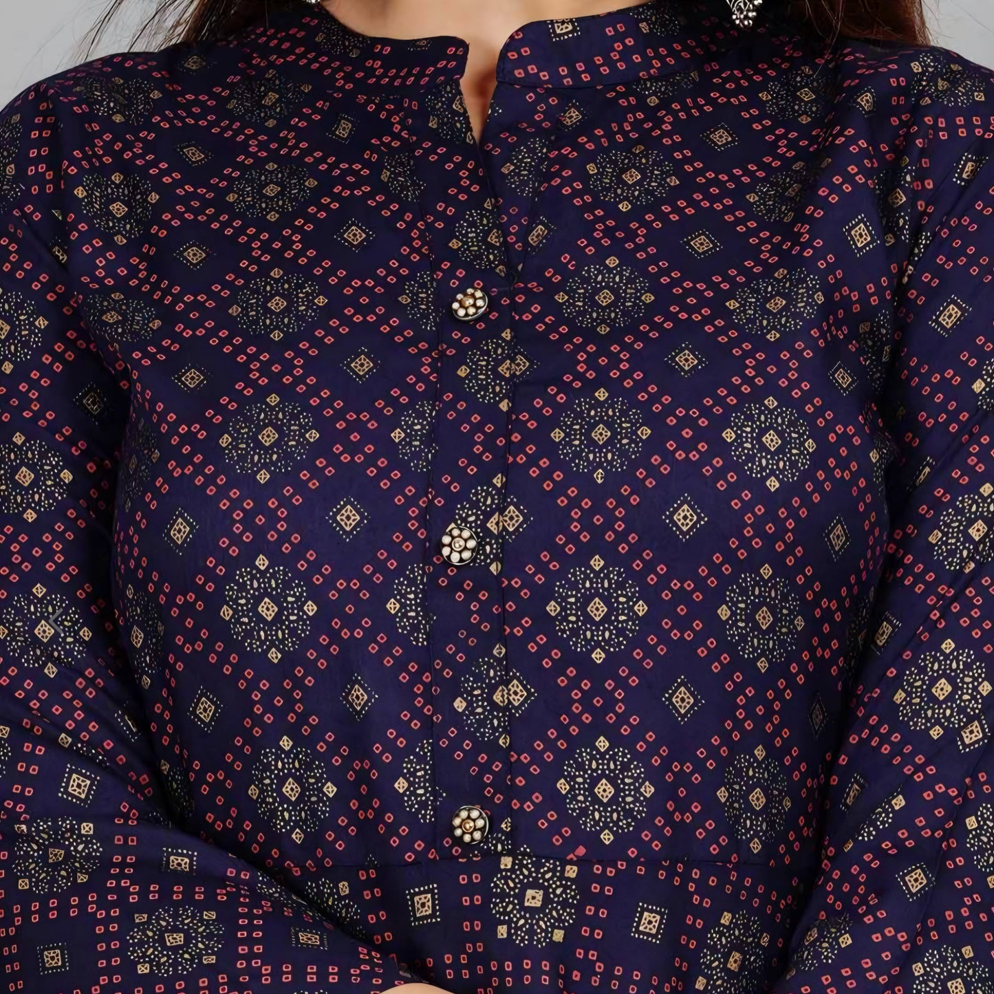 Purple Geometric Printed Anarkali Kurta for Women – Cotton Blend, Flared Fit | Threads & Twirls