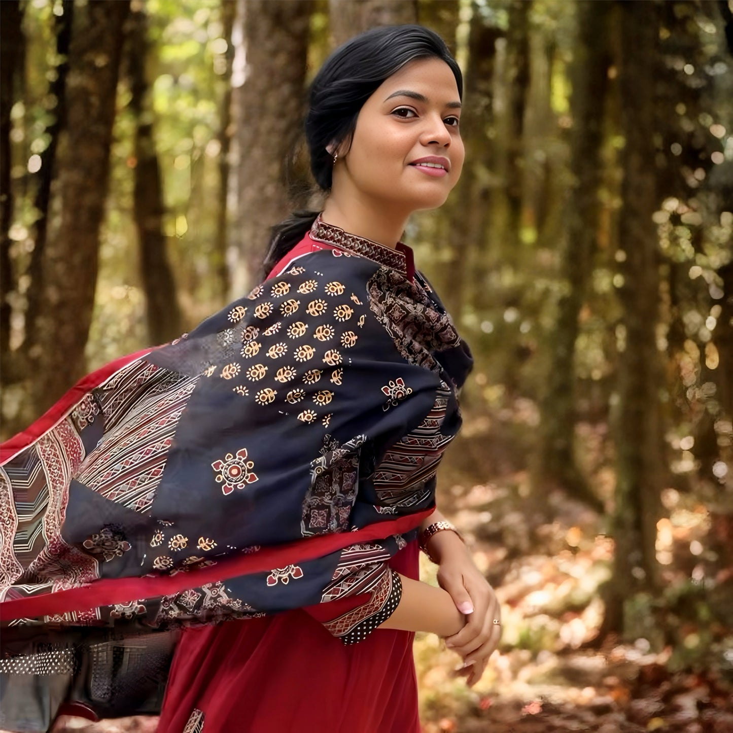 Maroon Cotton Salwar Suit with Mirror Embroidered Yoke | Threads & Twirls
