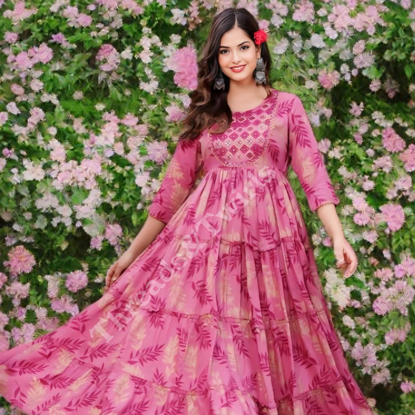 Printed Anarkali Kurta - Onion pink | Threads & Twirls