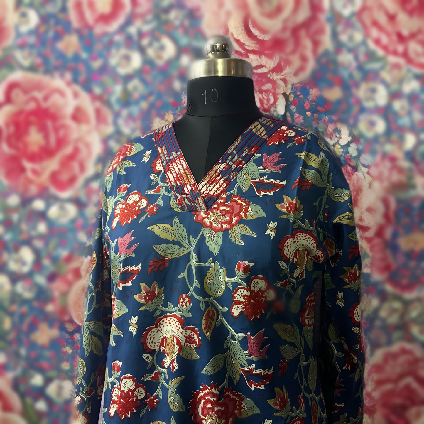 Floral V-Neck Cotton Salwar Suit with Printed Dupatta – Daily Wear