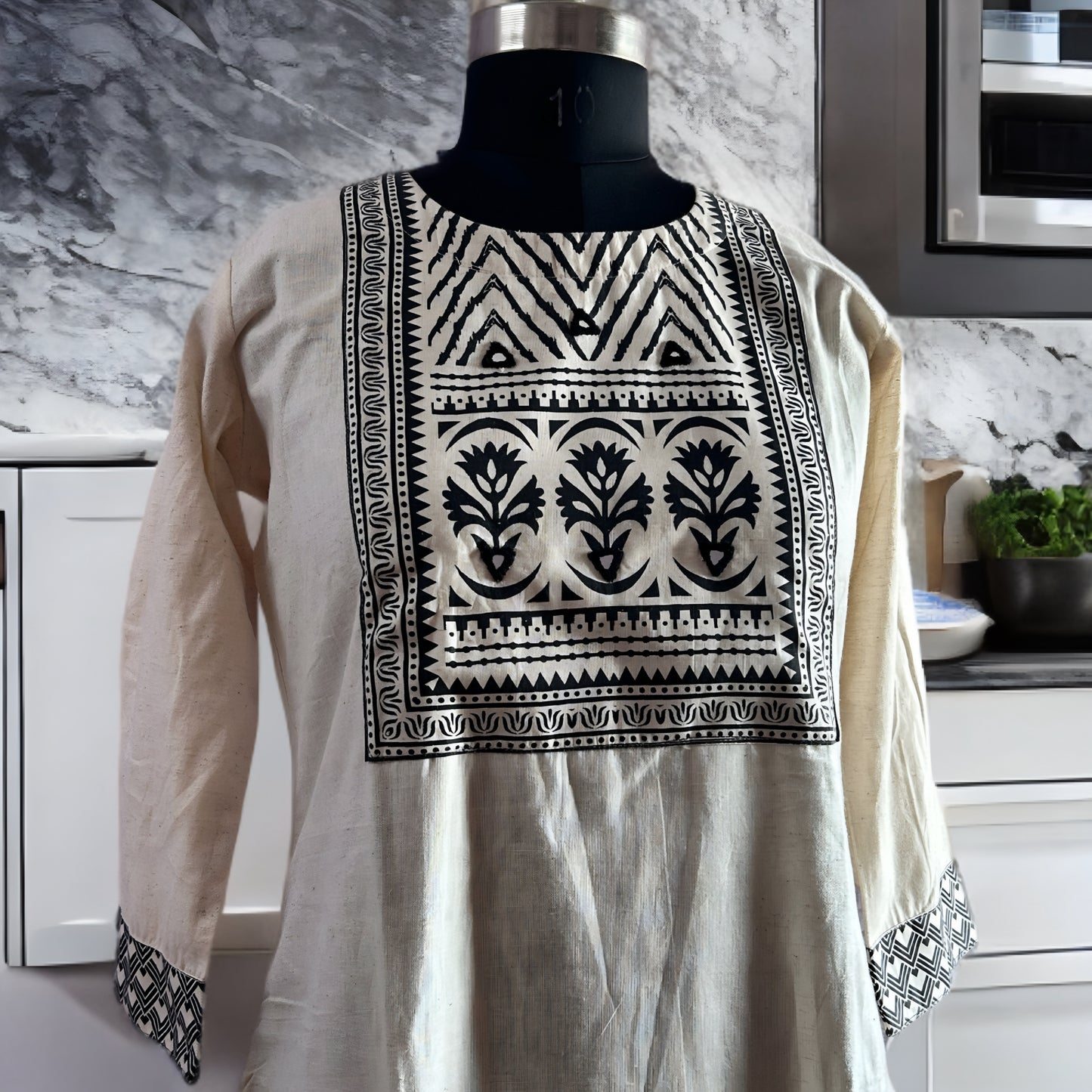 Elegant White Cotton Salwar Suit with Black Printed Dupatta & Matching Pant