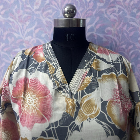 Floral Cotton Salwar Suit with V-Neck & Pocket | Lightweight Daily Wear | Threads & Twirls