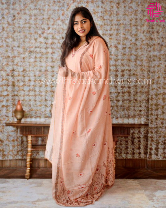 Chocolate Brown Muslin Salwar Suit with Floral Prints | Threads & Twirls