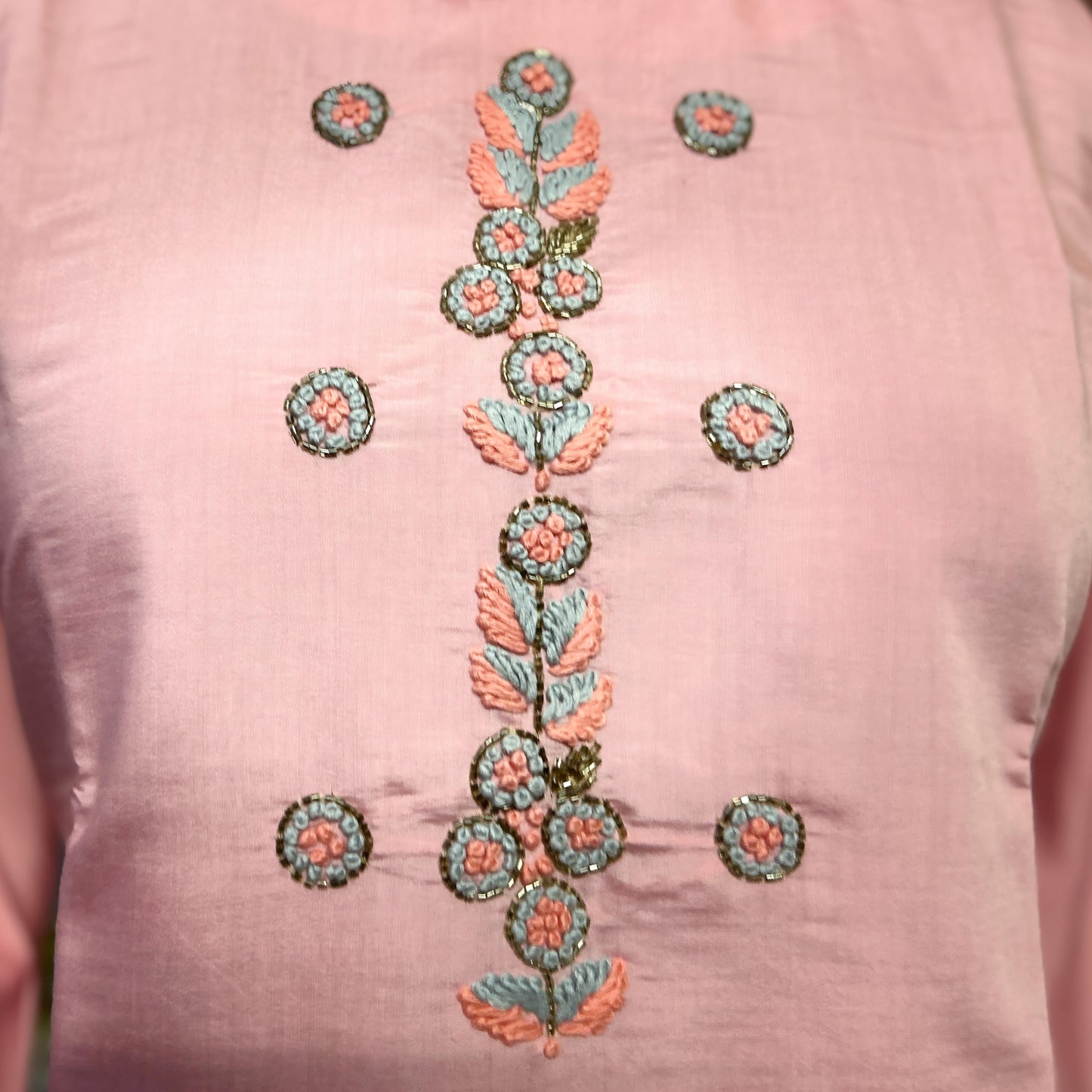 Blush Pink Kurta Set with Hand Embroidery and Grey Pant Dupatta Combo