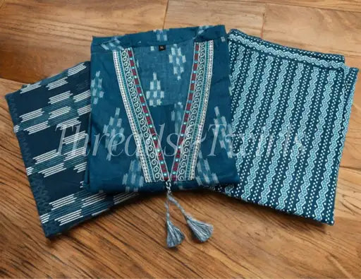 Agalya - Cotton Salwar Suit - Blue | Threads & Twirls