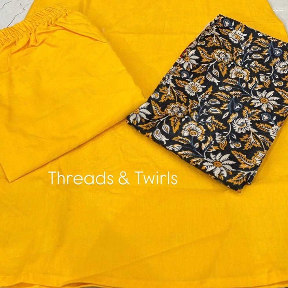 Divya - Printed Dupatta Suit Set - Yellow and Black | Threads & Twirls