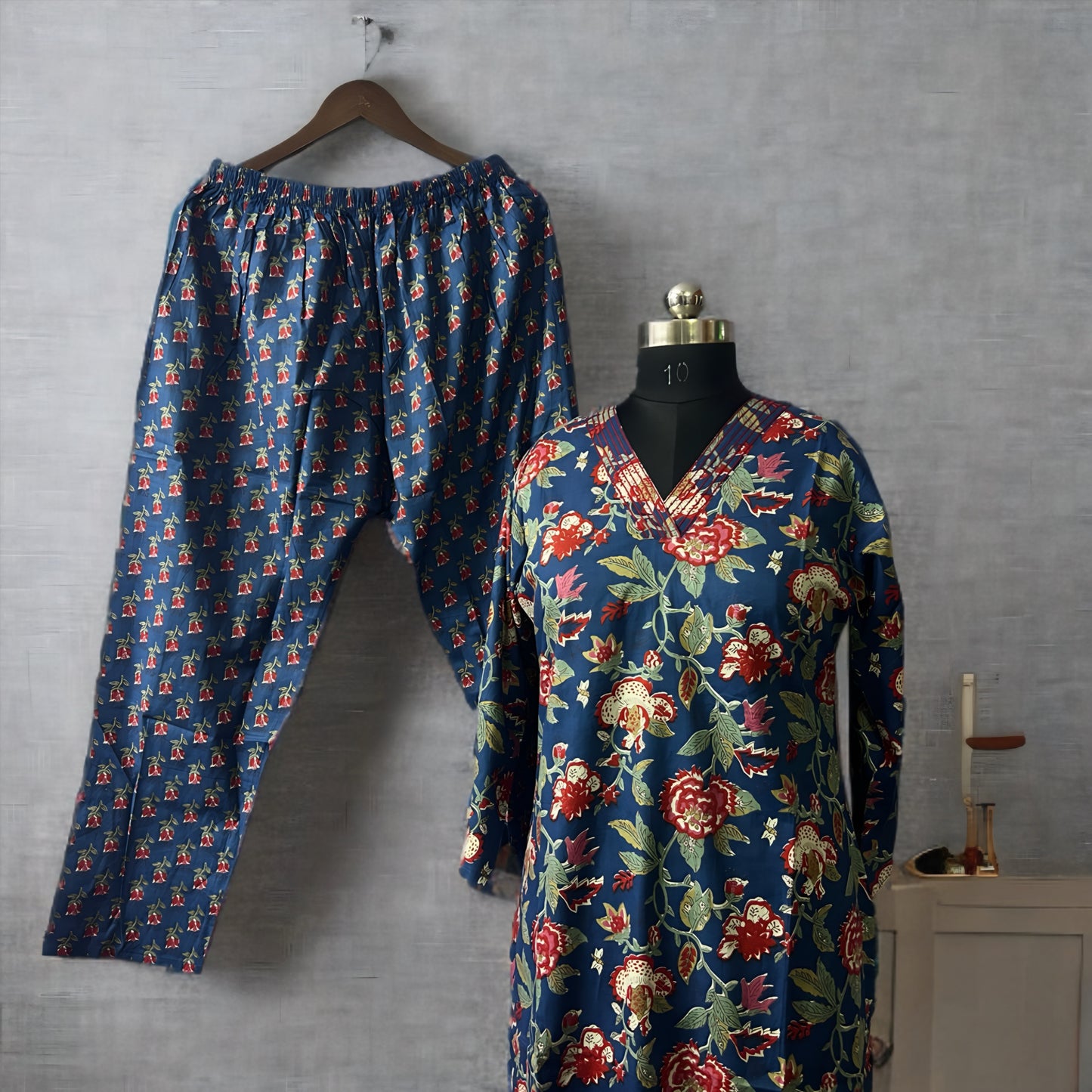 Floral V-Neck Cotton Salwar Suit with Printed Dupatta – Daily Wear