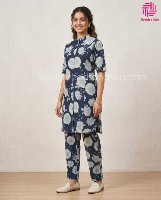 Floral Print Coords Set - Navy blue | Threads & Twirls