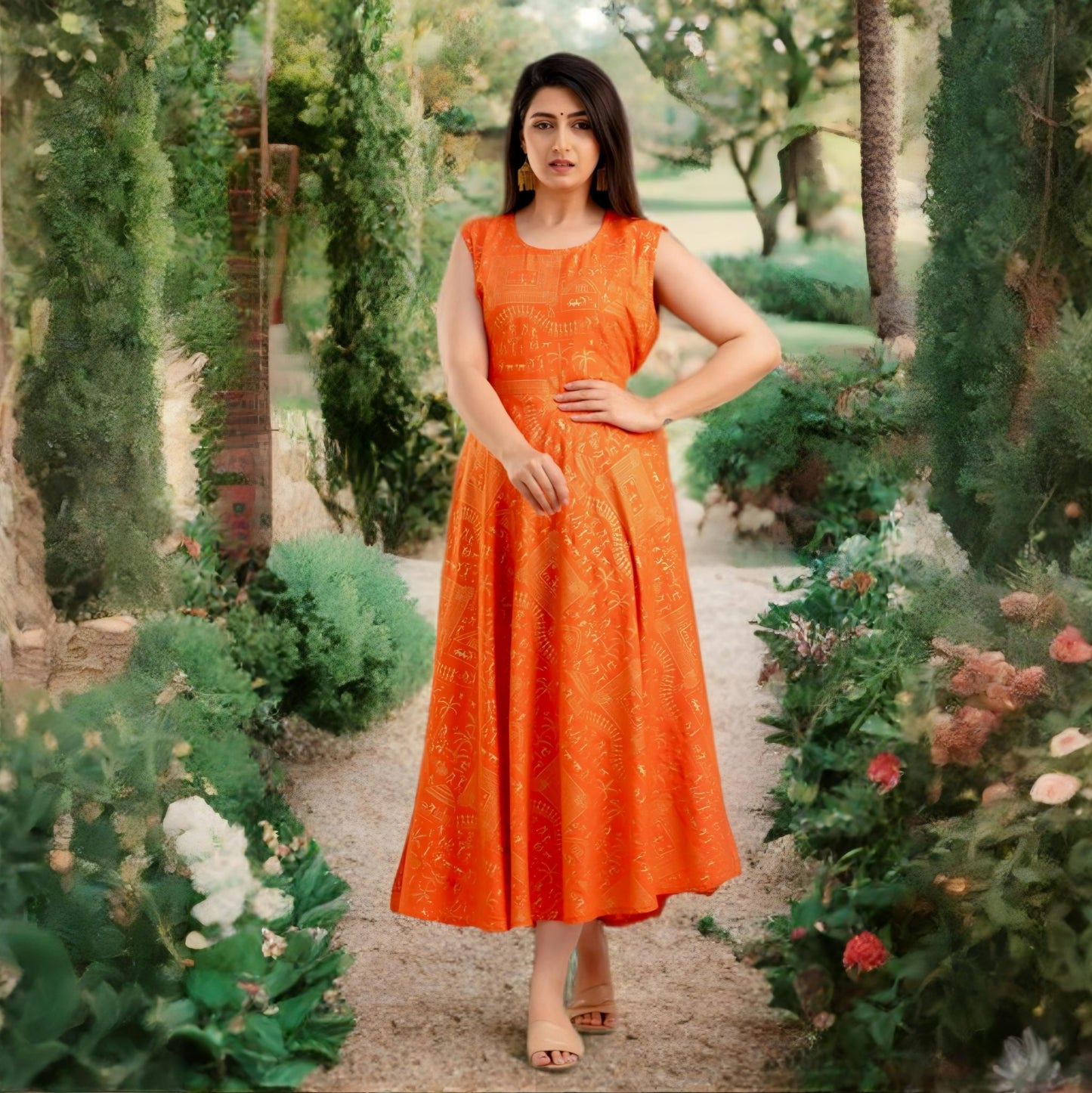 Vibrant Orange / Green / Maroon Rayon Anarkali Kurtha – Free Size with Attachable Sleeves | Ethnic Wear for Women | Threads & Twirls