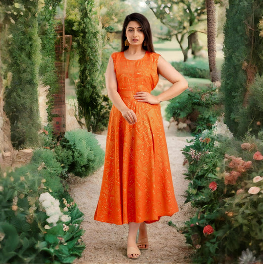 Vibrant Orange / Green / Maroon Rayon Anarkali Kurtha – Free Size with Attachable Sleeves | Ethnic Wear for Women | Threads & Twirls