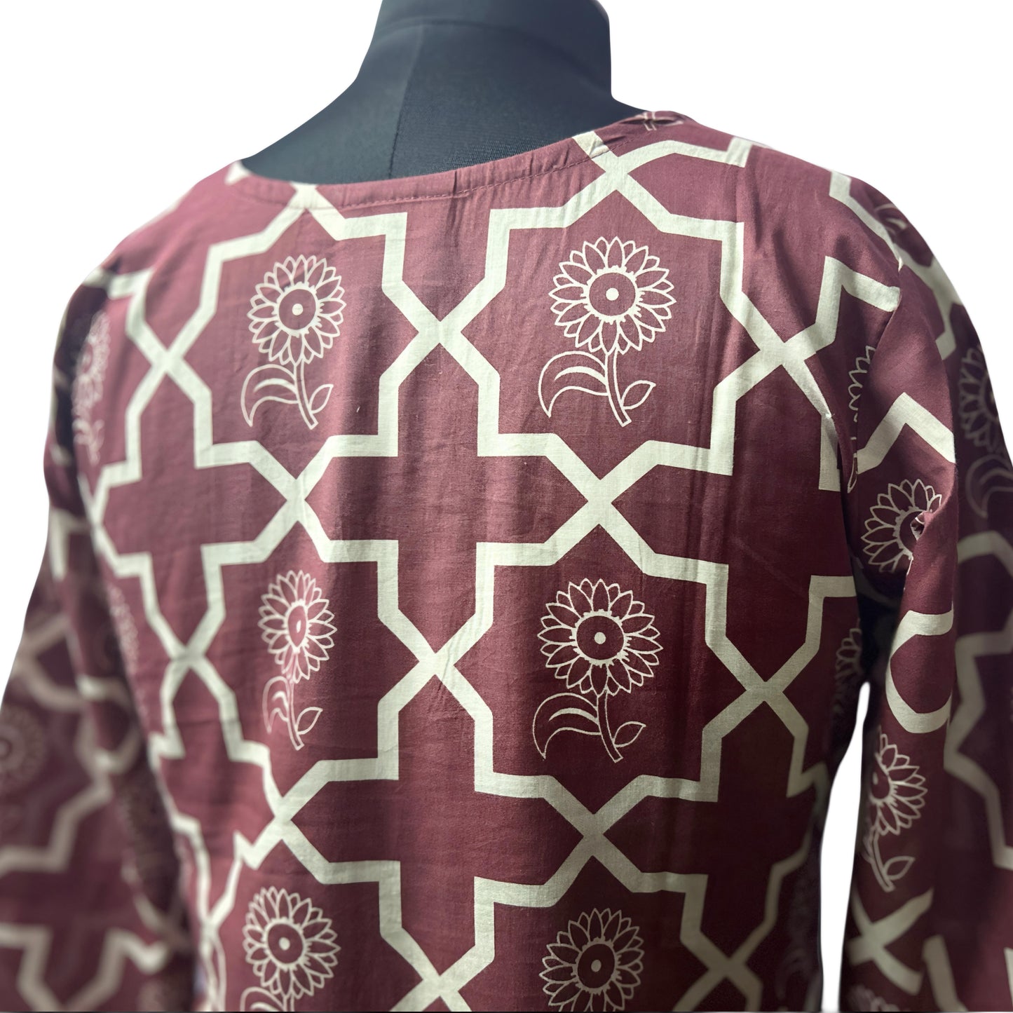 Maroon Cotton Kurta Pant Set with Embroidered Floral Yoke & Dupatta | Everyday Elegance