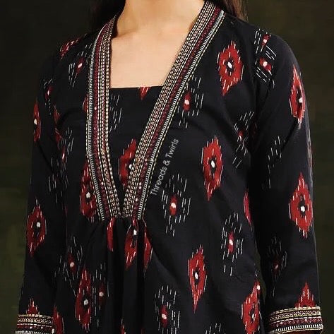 Akshara - Ikkat Suit Set - Black and Red | Threads & Twirls