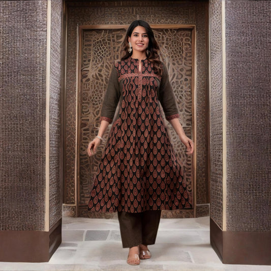 Elegant Pure Cotton Pintuck Kurtha Set with Pocket & Dupatta – Ethnic Salwar Suit for Women | Threads & Twirls