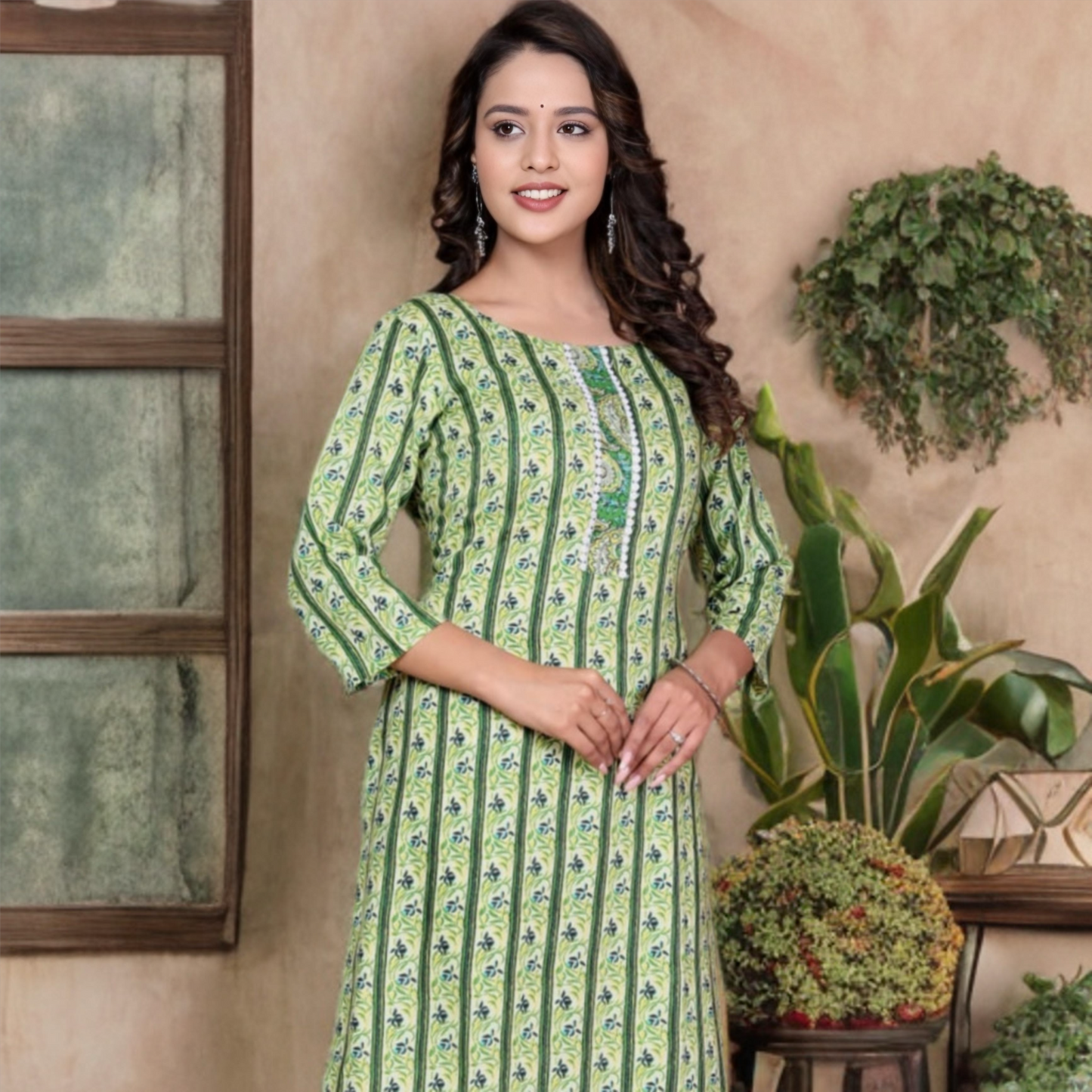 Straight cut kurta - Green | Threads & Twirls