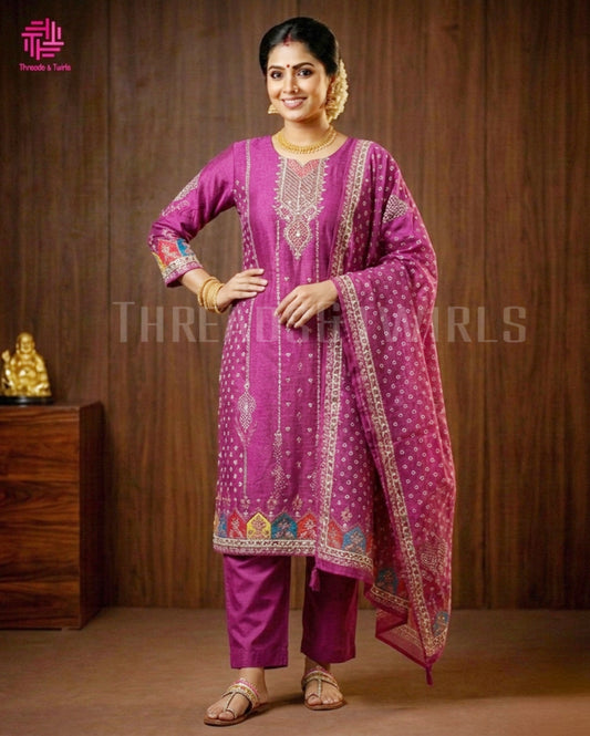 Purple Muslin Printed Salwar Suit with Matching Dupatta | Threads & Twirls