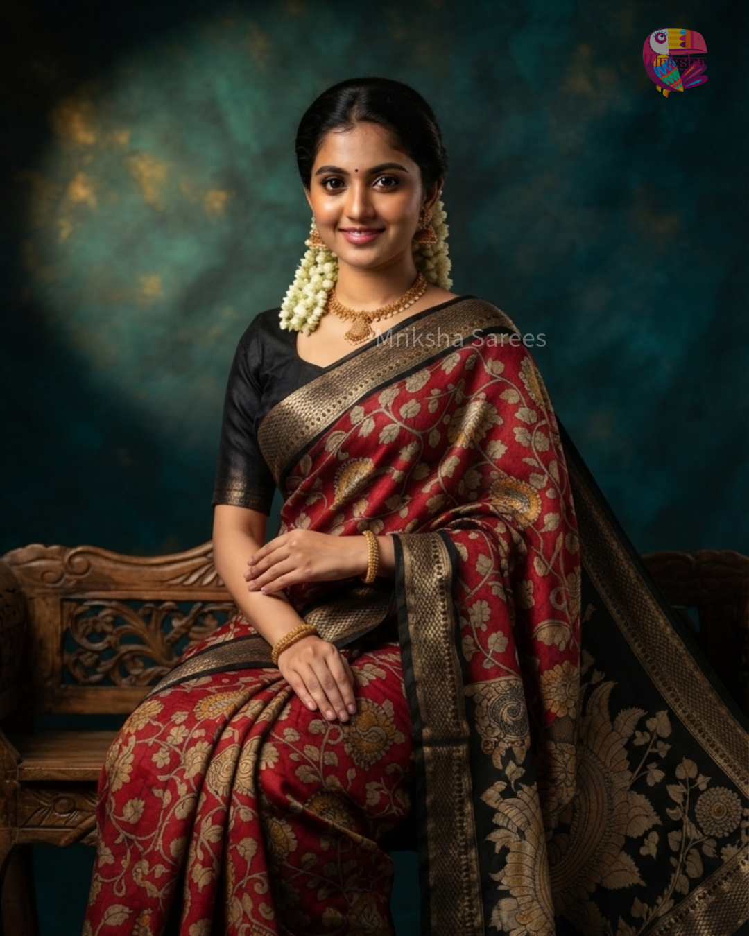 Kalamkari Printed Viscose Silk Saree with Traditional Peacock Border | Elegant Ethnic Wear | Mriksha Sarees