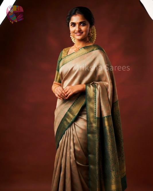 Banarasi Tissue Saree with Zari Border | Diamond Print | Dark Shaded Blouse | Premium Party & Wedding Wear | Threads & Twirls