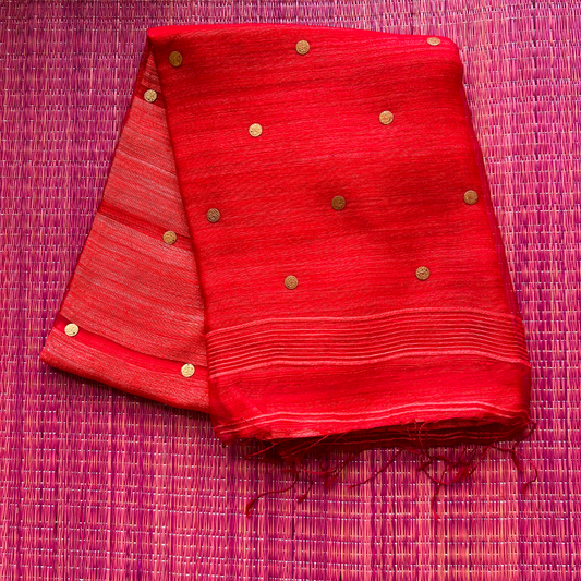 Red Matka Silk Saree with Muslin Silk Pallu | Handcrafted Elegance by Mriksha Sarees