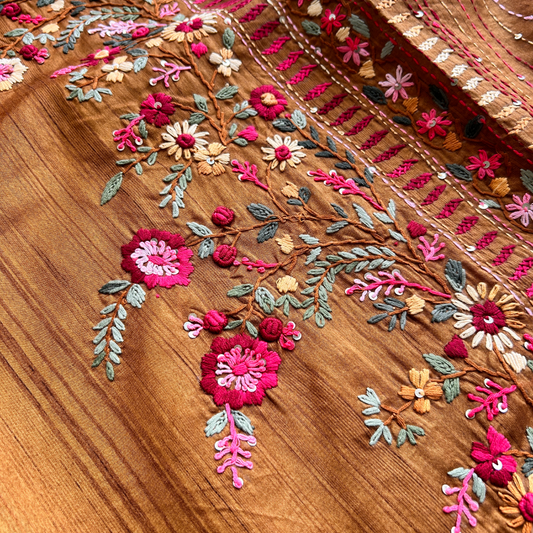 Mustard Brown Raw Silk Saree | Mriksha sarees