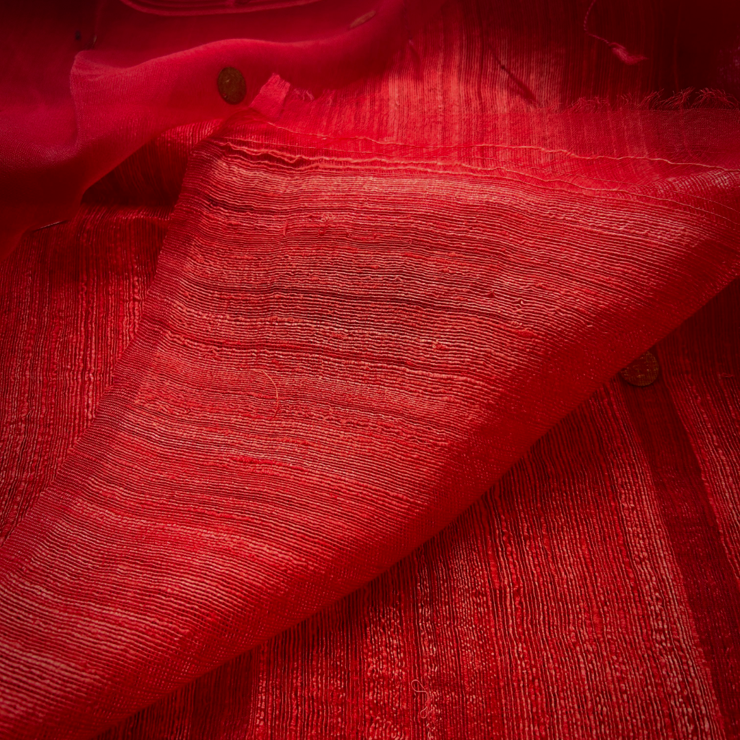 Red Matka Silk Saree with Muslin Silk Pallu | Handcrafted Elegance by Mriksha Sarees