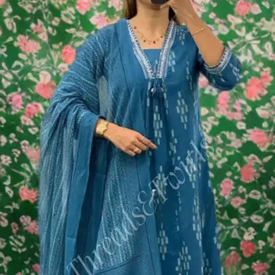Agalya - Cotton Salwar Suit - Blue | Threads & Twirls