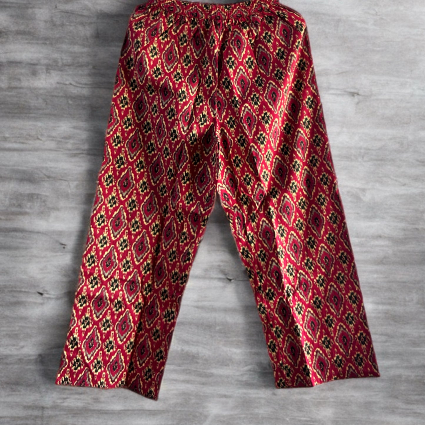 Burgundy Rajasthani Ikat Cotton Salwar Suit with Mirror Work, Printed Pant & Dupatta | Threads & Twirls