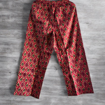 Burgundy Rajasthani Ikat Cotton Salwar Suit with Mirror Work, Printed Pant & Dupatta | Threads & Twirls