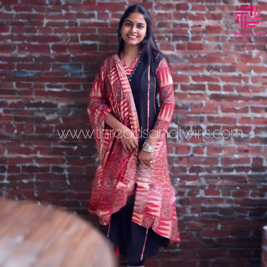 Black & Red Cotton Salwar Suit with Mirror Work – Threads & Twirls