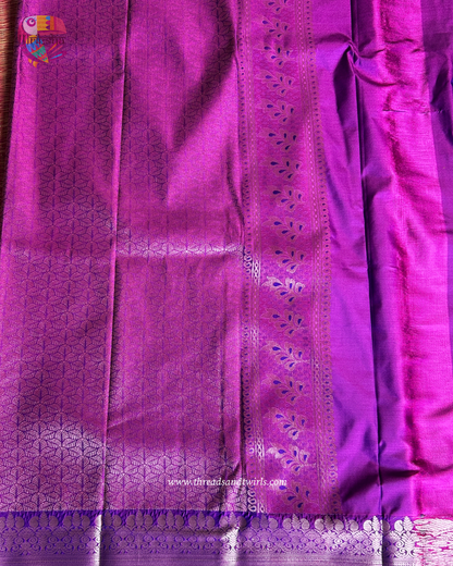 Blue & Pink Checked Semi Silk Saree with Zari Border & Contrast Blouse – Mriksha Sarees