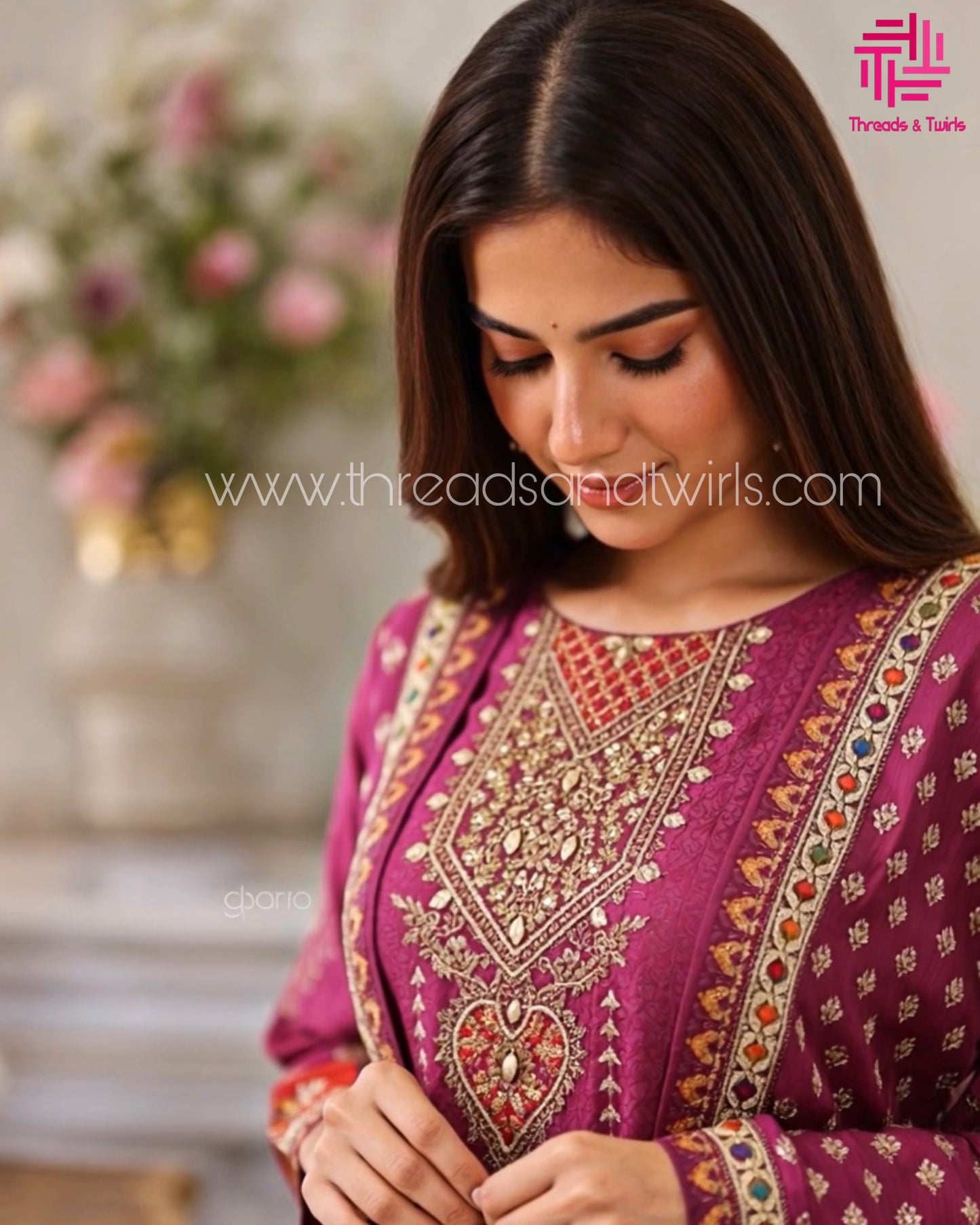 Purple Muslin Printed Salwar Suit with Matching Dupatta | Threads & Twirls