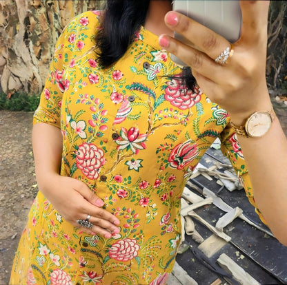Floral Design Kurta Pant Set - Yellow | Threads & Twirls