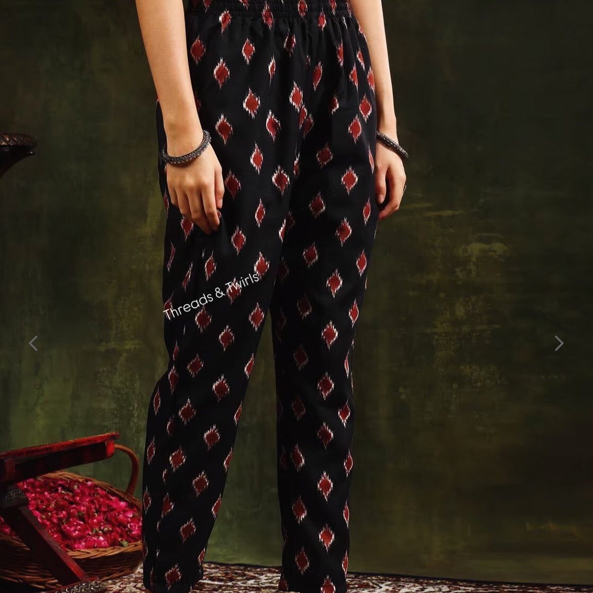 Akshara - Ikkat Suit Set - Black and Red | Threads & Twirls