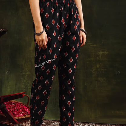 Akshara - Ikkat Suit Set - Black and Red | Threads & Twirls