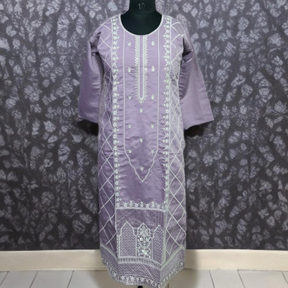 Lavender Chikankari-Style Kurta Pant Set – Elegant Festive Wear with Embroidered Dupatta