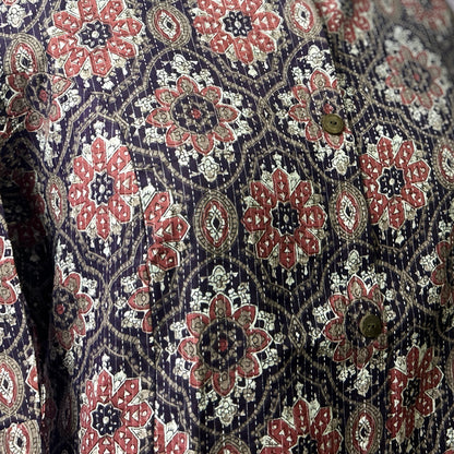 Black & Maroon A-Line Cotton Kurta with Kantha Work, Chinese Collar & Side Pocket