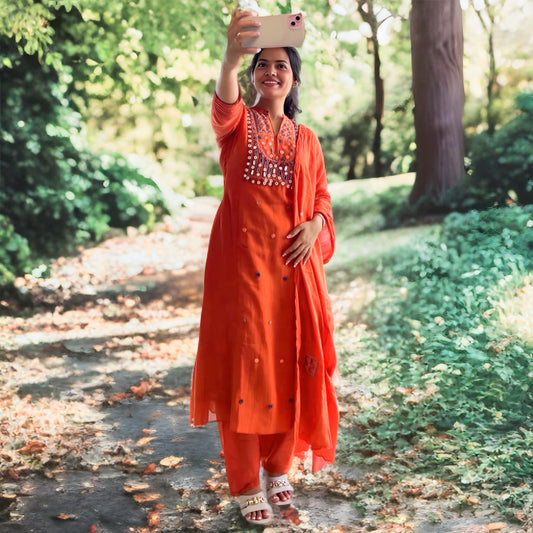 Rust Mul Chanderi Mirror Work Salwar Suit | Threads & Twirls