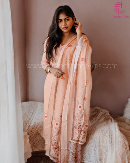 Chocolate Brown Muslin Salwar Suit with Floral Prints | Threads & Twirls