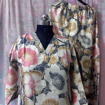 Floral Cotton Salwar Suit with V-Neck & Pocket | Lightweight Daily Wear | Threads & Twirls