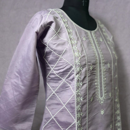 Lavender Chikankari-Style Kurta Pant Set – Elegant Festive Wear with Embroidered Dupatta