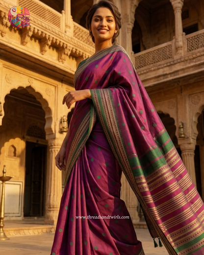 Mriksha Sarees Fancy Silk Polka Dot Saree with Matching Blouse | Designer Border & Tassel Pallu | ₹1499