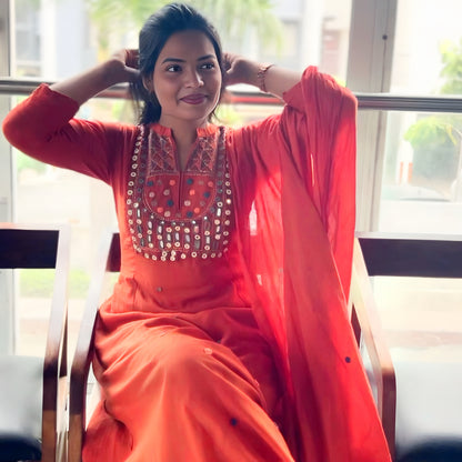 Rust Mul Chanderi Mirror Work Salwar Suit | Threads & Twirls