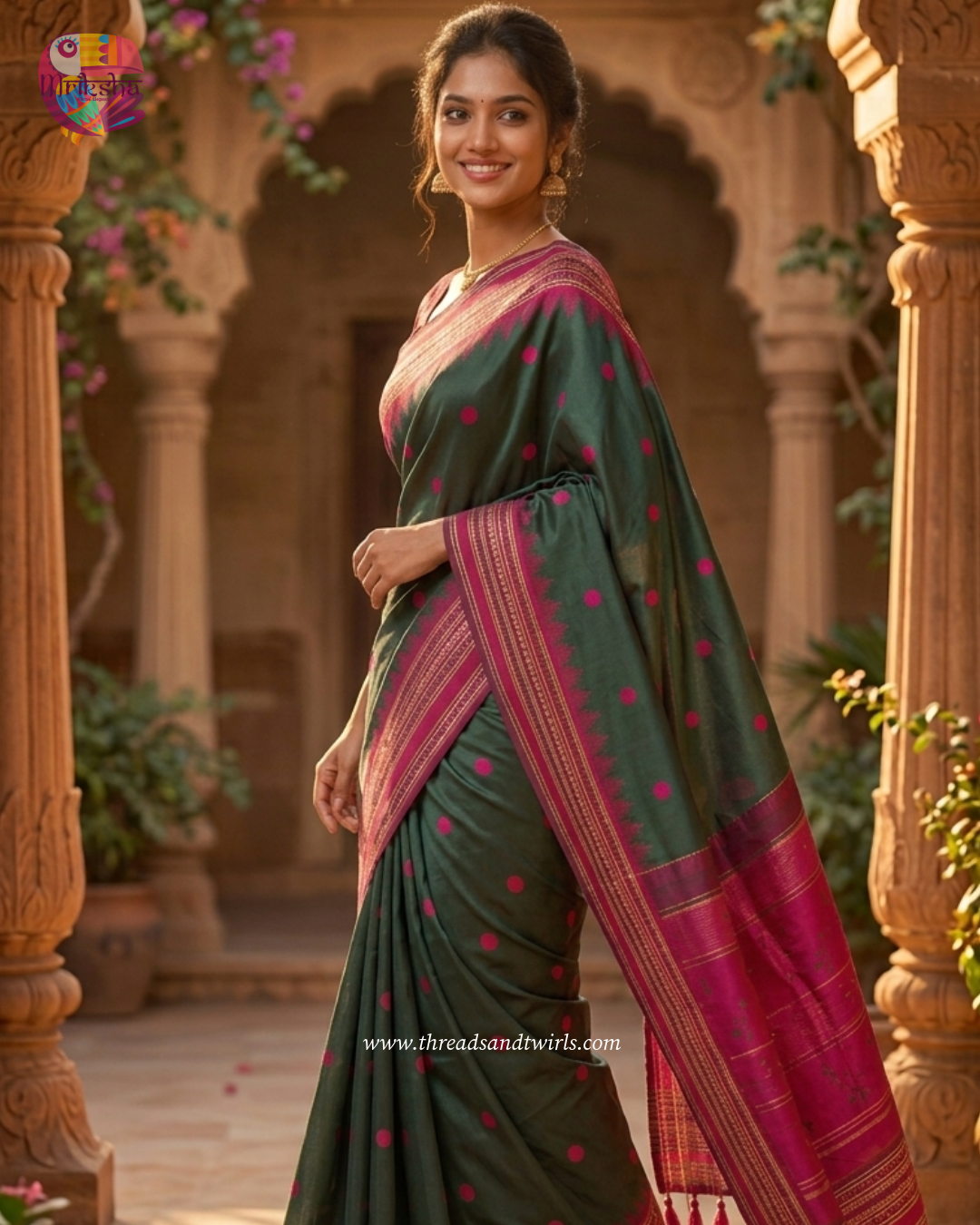 Mriksha Sarees Fancy Silk Polka Dot Saree with Matching Blouse | Designer Border & Tassel Pallu | ₹1499