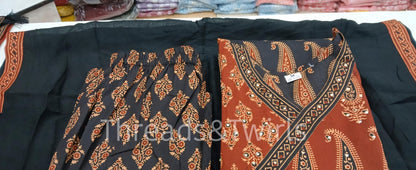 Sadhana - Cotton Salwar Suit - Black and Rust brown | Threads & Twirls
